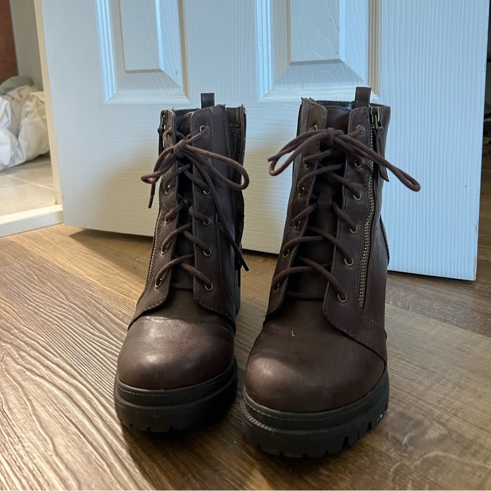 Brown combat boots